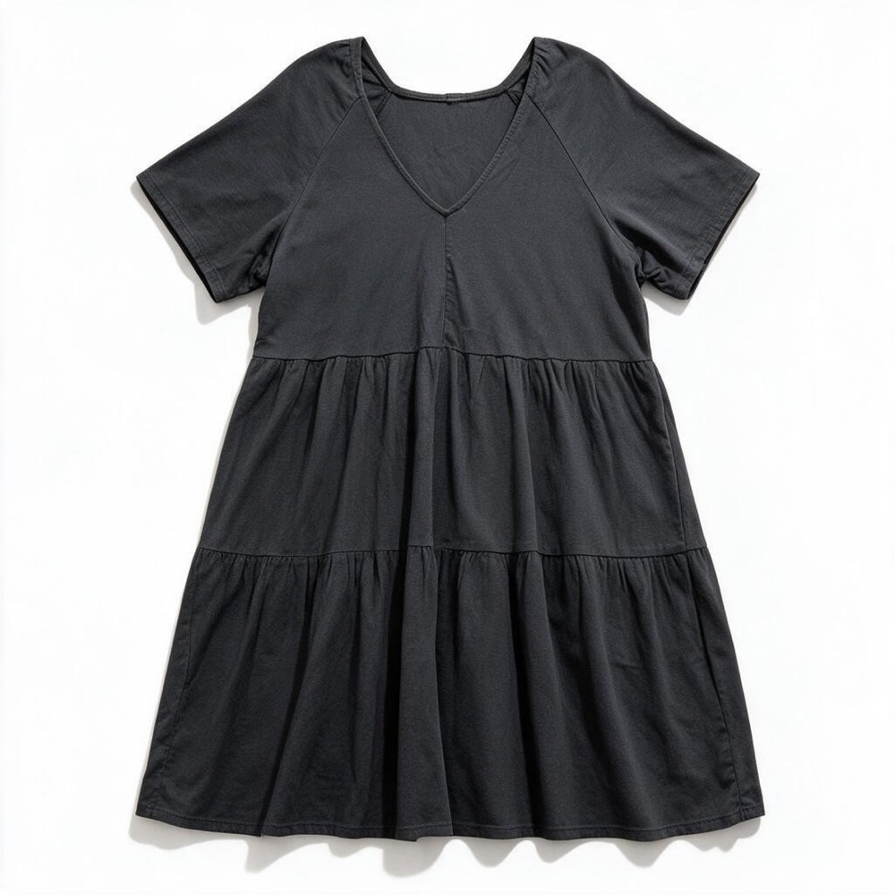 Old Navy Womens L Charcoal Gray Tiered Babydoll Dress Casual Boho